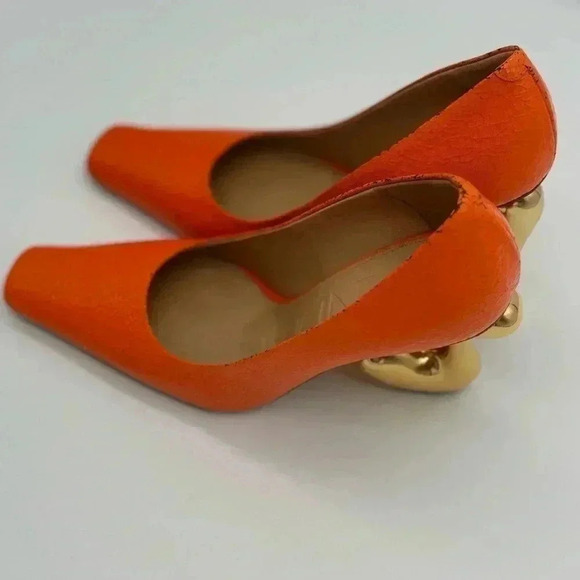New, JW BUBBLE HEEL LEATHER PUMPS Orange Color Size 38 - Picture 8 of 16